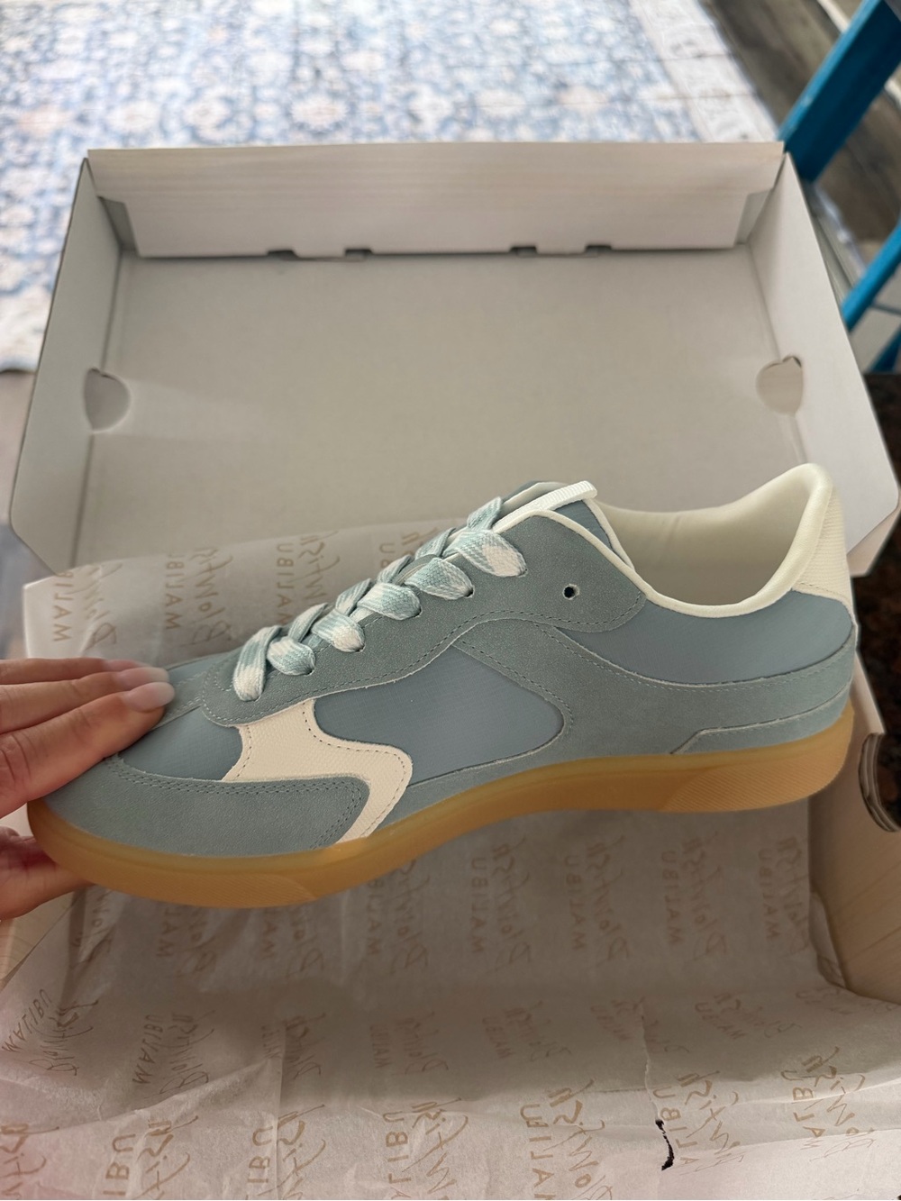 Women's Pale Blue and White Casual Gum-Soled Sneakers